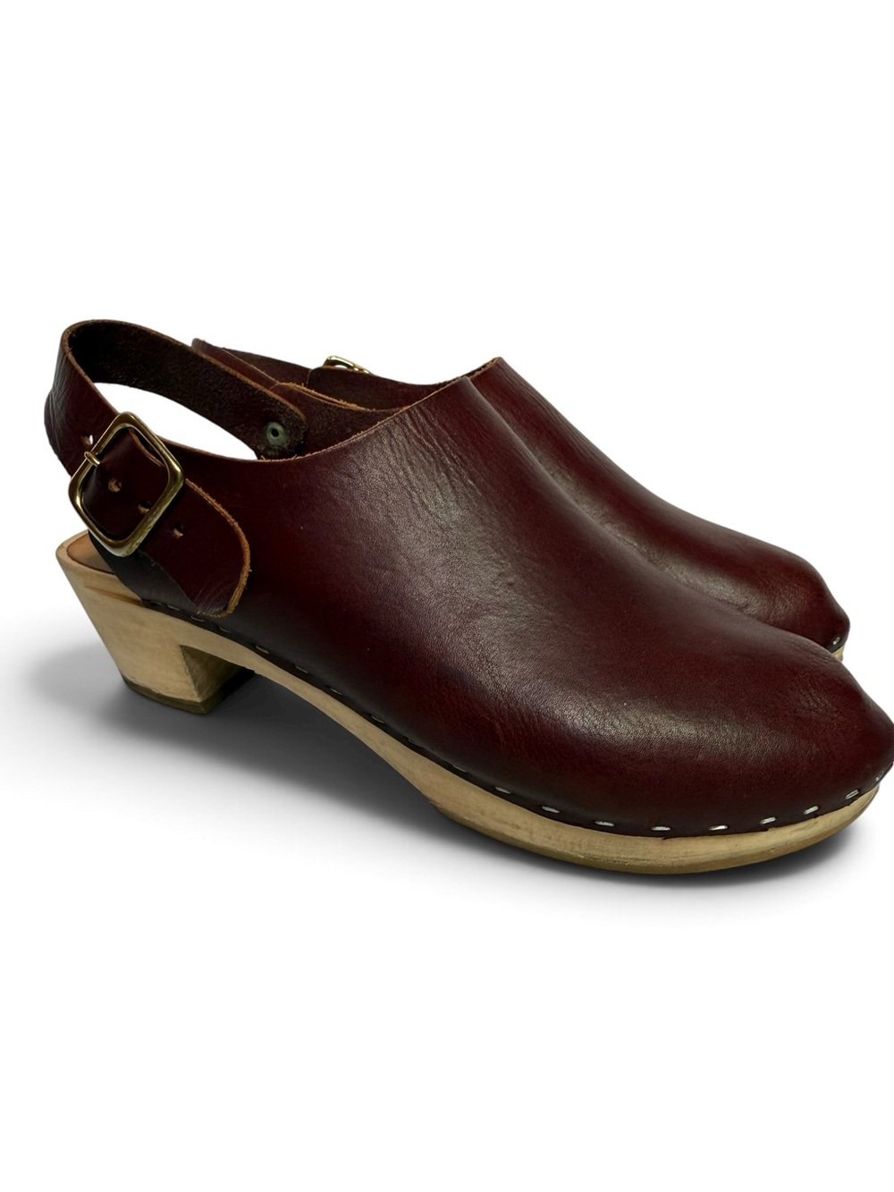BRYR Daphne Coffee Leather Clogs Slingback Block Heel EU 38 US 7.5-8